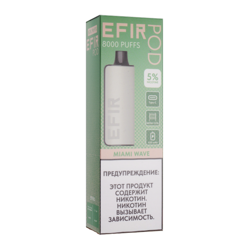 Одноразовый парогенератор Efir Pod 8000 (Miami) - Miami mint - 20мг/мл. Strong купить в Минске