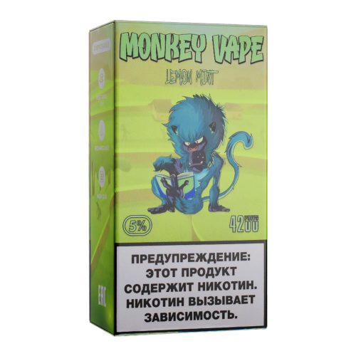 Одноразовый парогенератор Monkey Vape 4000 USB - Лимон, мята - 20мг/мл. Strong купить в Минске