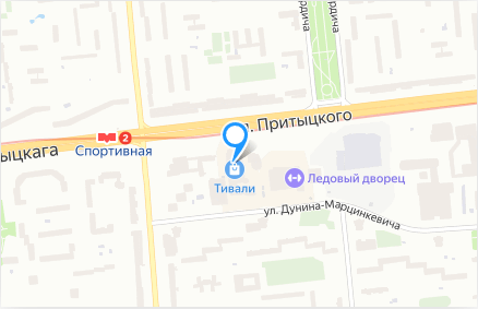 Фрагмент карты: магазин e-Cloud.by в ТРЦ Тивали возле метро Спортивная